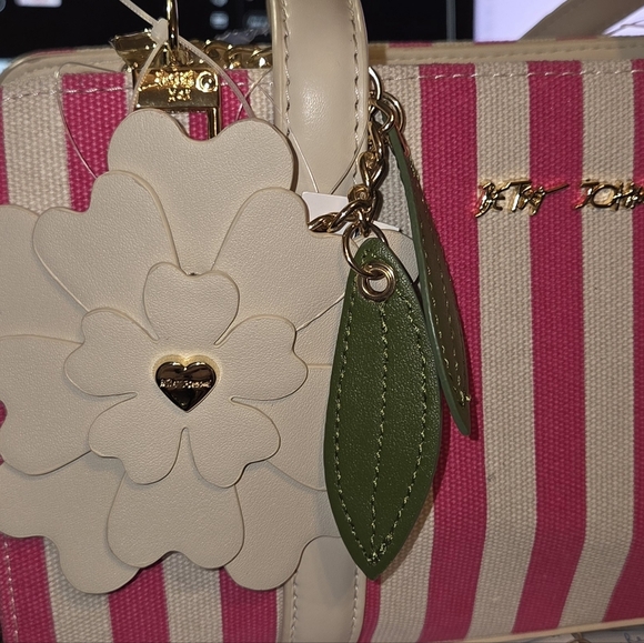 Betsey Johnson Pink Multi Striped Shoulder Bag with Floral Charm, NWT - Picture 3 of 5